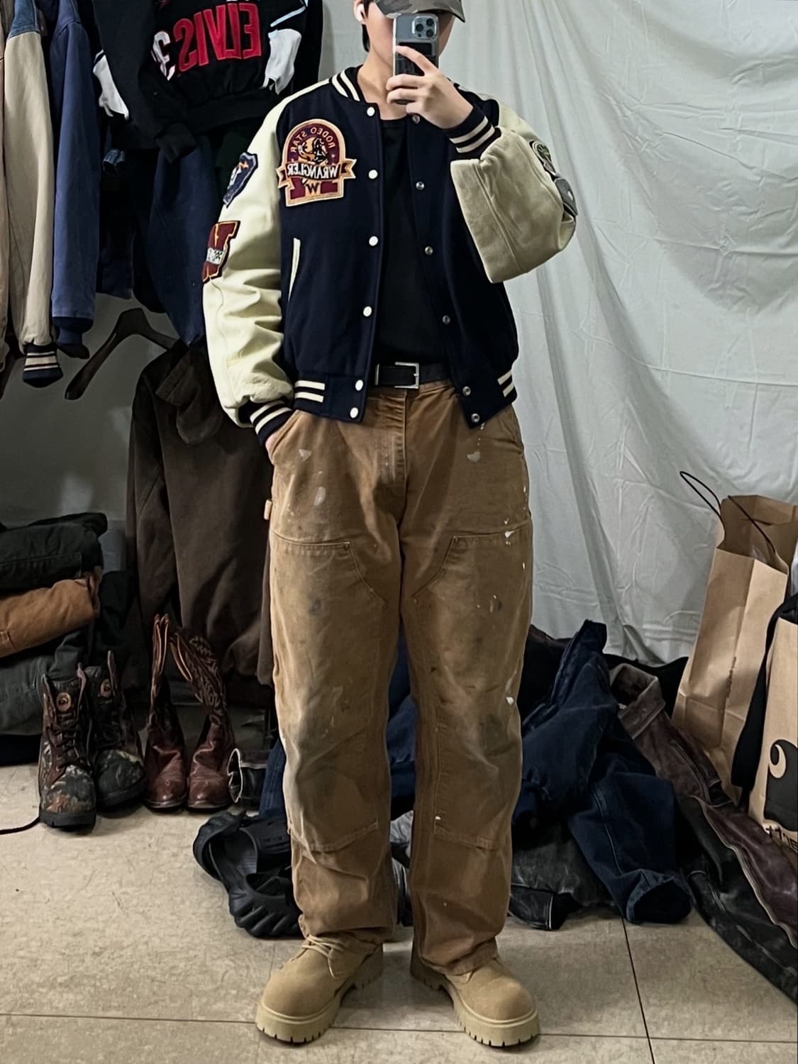 90s 랭글러 가죽 바시티 자켓 상품이미지3