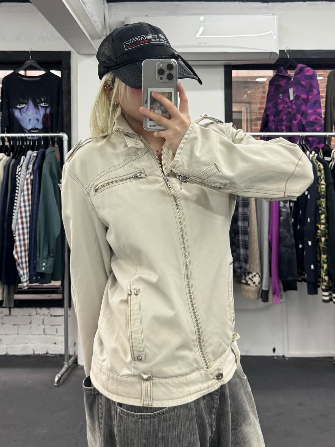 VTG 넥버튼 코튼 바이커 자켓 상품이미지5