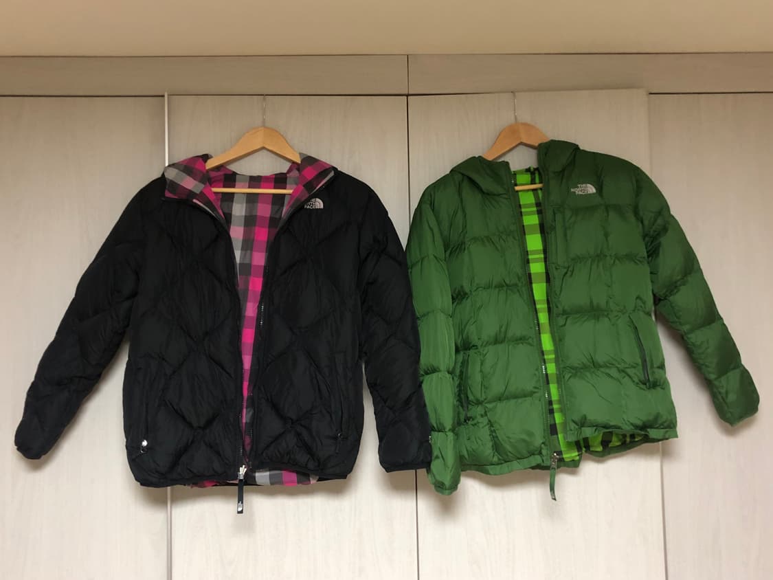 노스페이스 키즈 후드 리버시블 패딩 550 2개 일괄 다이아몬드 퀼팅 상품이미지1