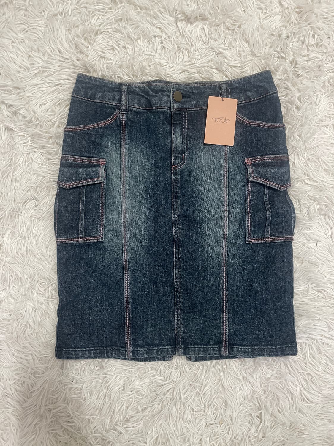 핑크스티치 포켓 미디 데님스커트 상품이미지1