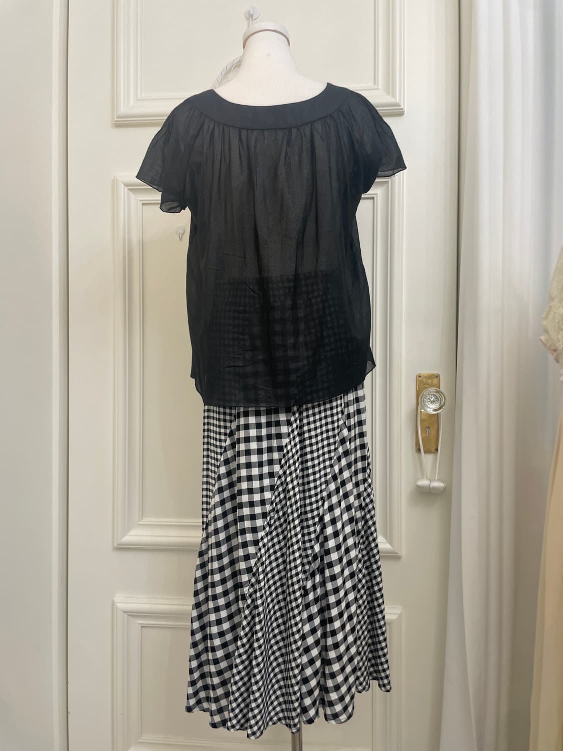 gingham check summer cotton banding skir 상품이미지8