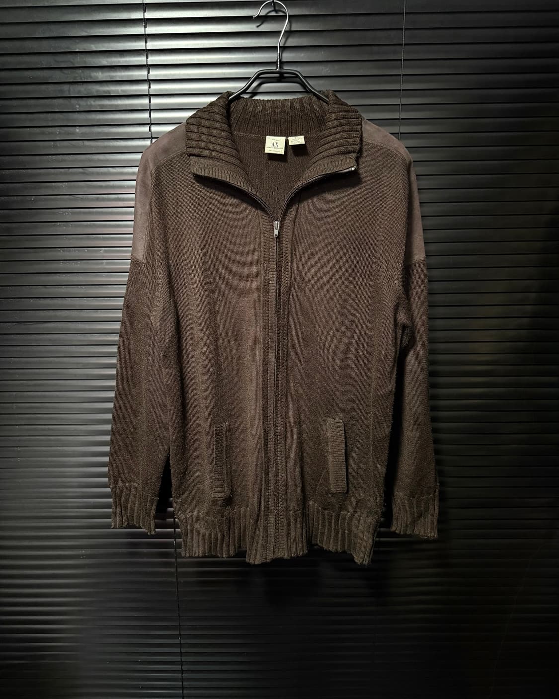 아르마니 익스체인지 밀리터리 브라운 갈색 울 니트 집업 스웨터 스웨이드  상품이미지1