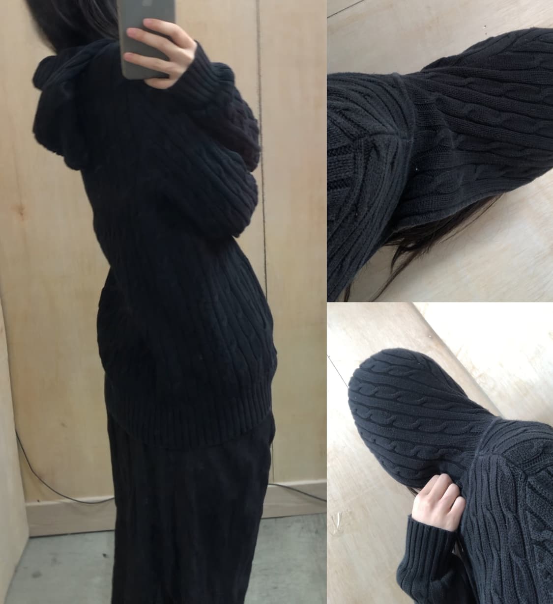 [직수입] 빈티지 니트 후드집업 블랙 상품이미지2