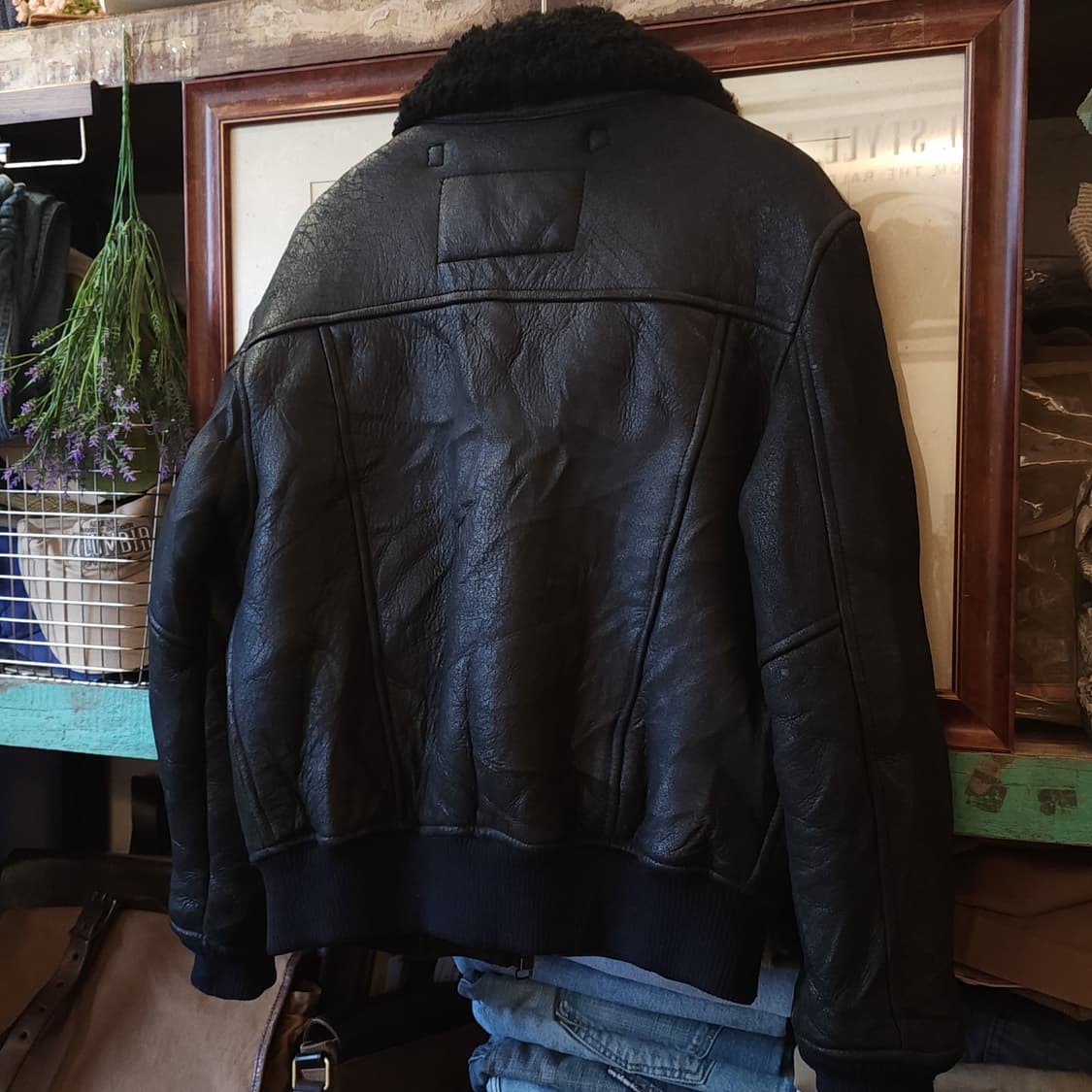 00년대 할리 데이비슨 무스탕 레더 봄버 자켓 F 상품이미지4