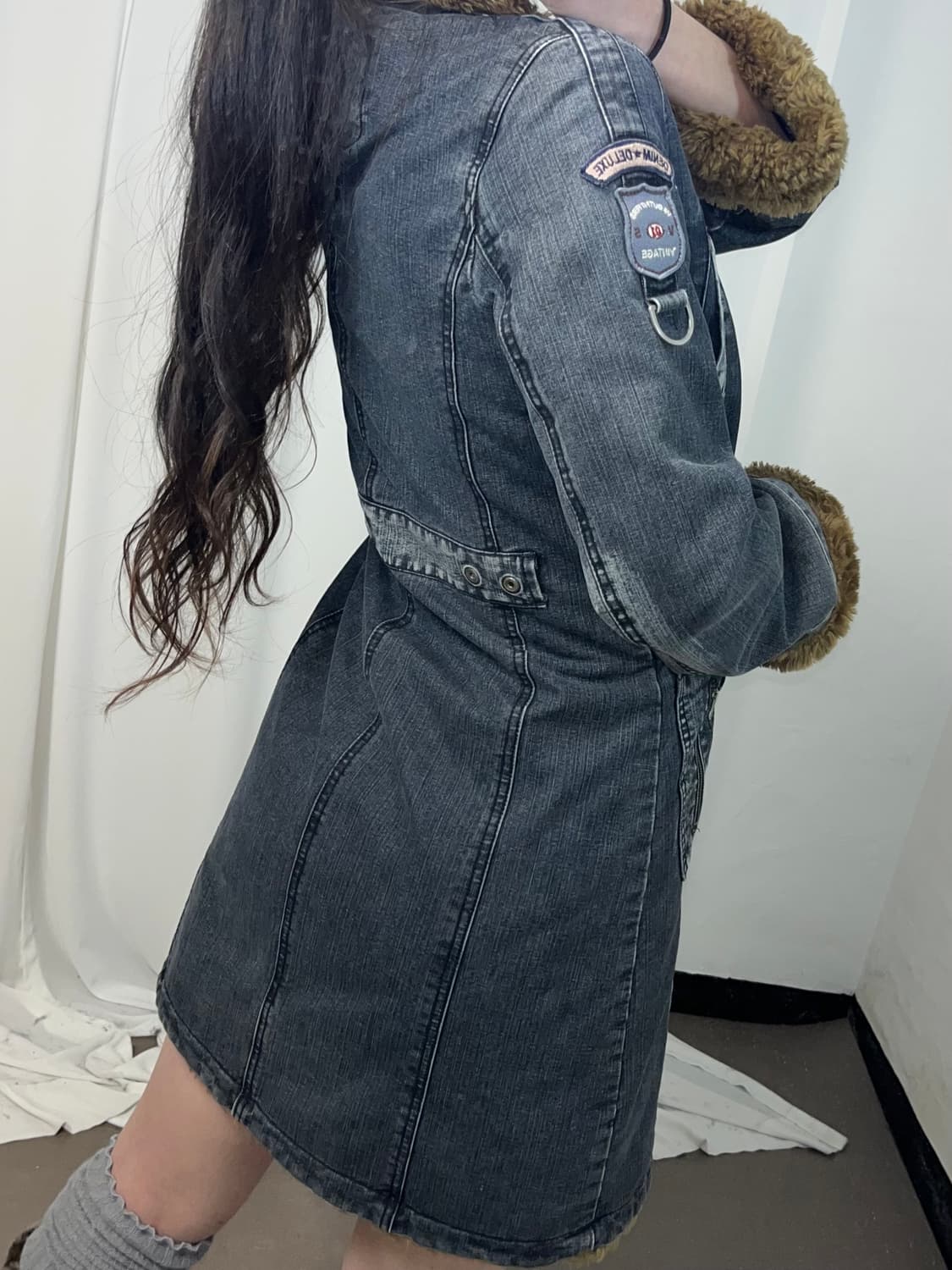 퍼 트리밍 데님 맥시 코트 상품이미지6