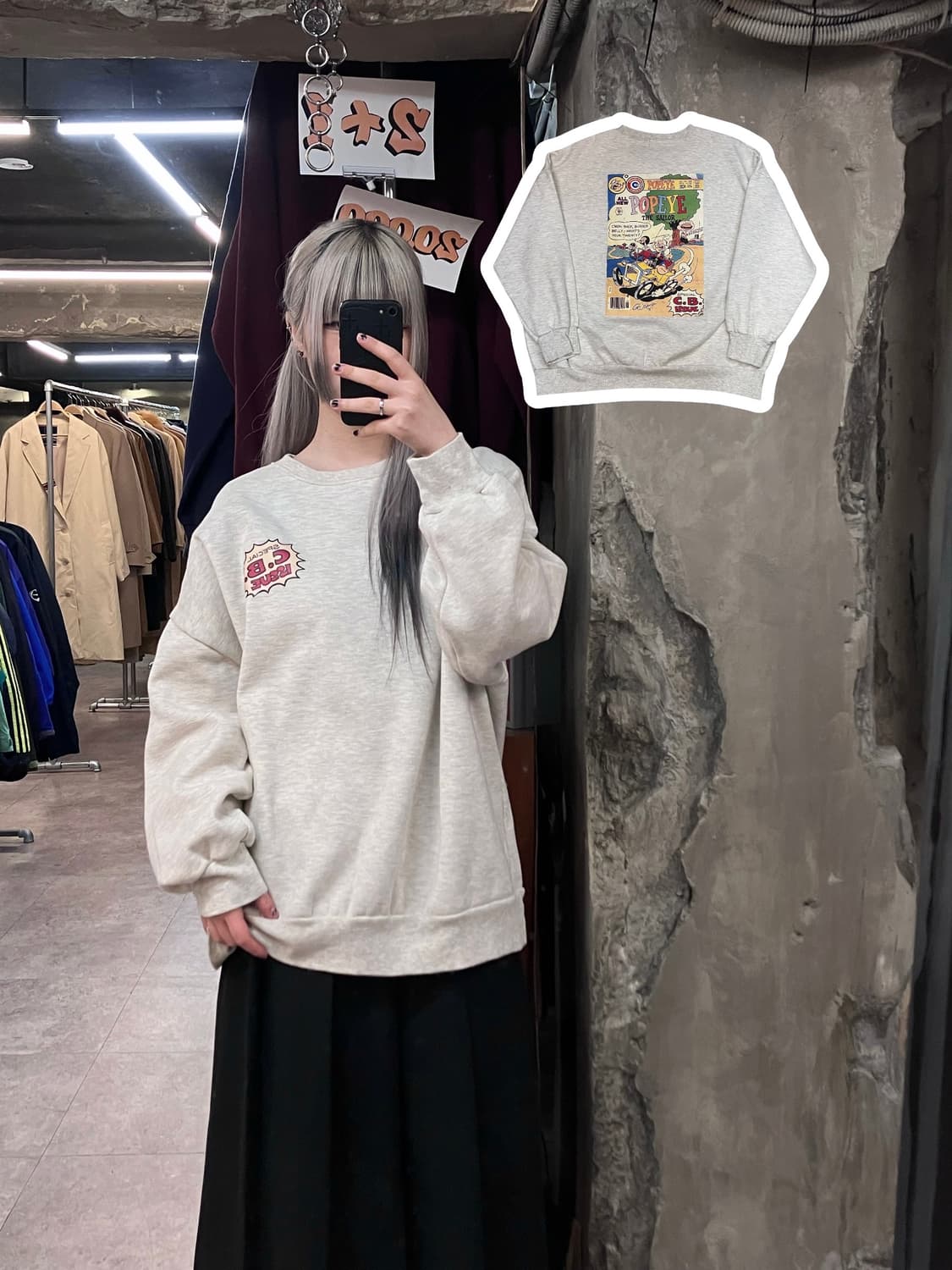 빈티지 프린팅 기모 맨투맨 백멜란지 Free  #csz3541 상품이미지1