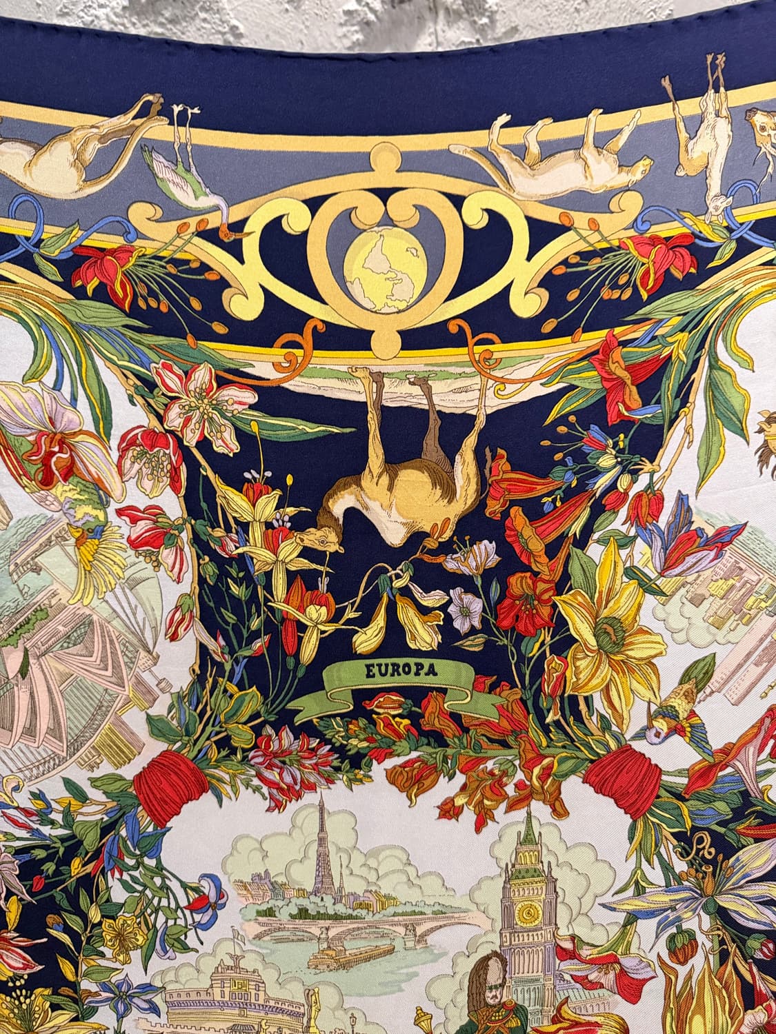 구찌 Gucci 세계 대륙 모티브 실크 스카프 네이비 상품이미지5