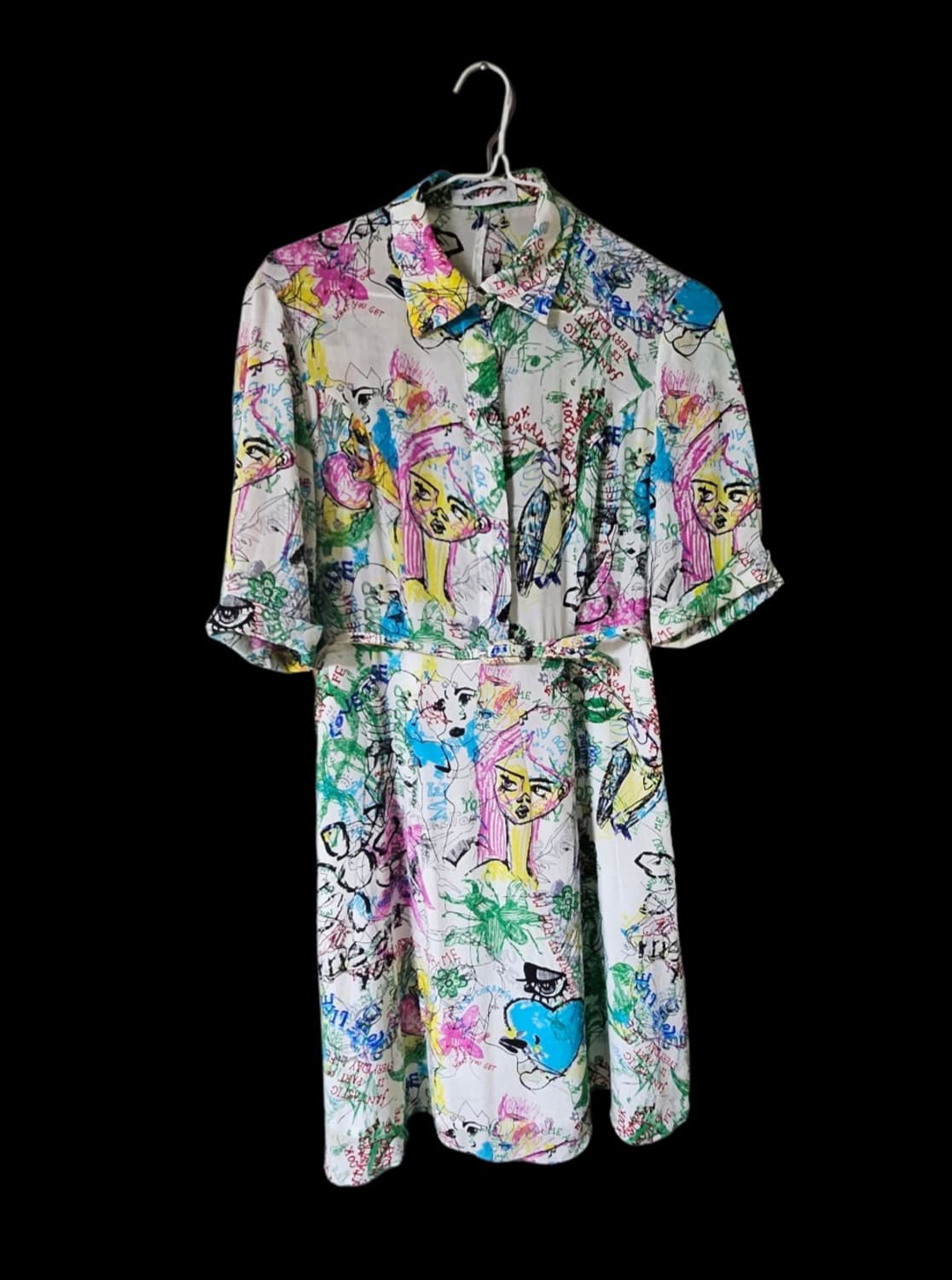 유니크 페이스 패턴 셔츠형 벨티드 미디원피스 55 상품이미지8