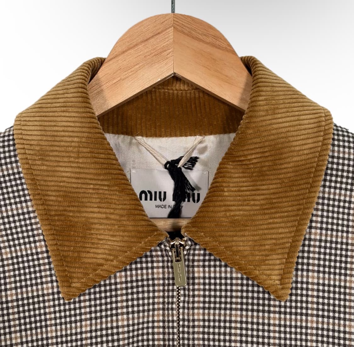 [40] 미우미우 25ss 더블 체크 위브 오버핏 울 블루종 자켓 브라운 상품이미지4