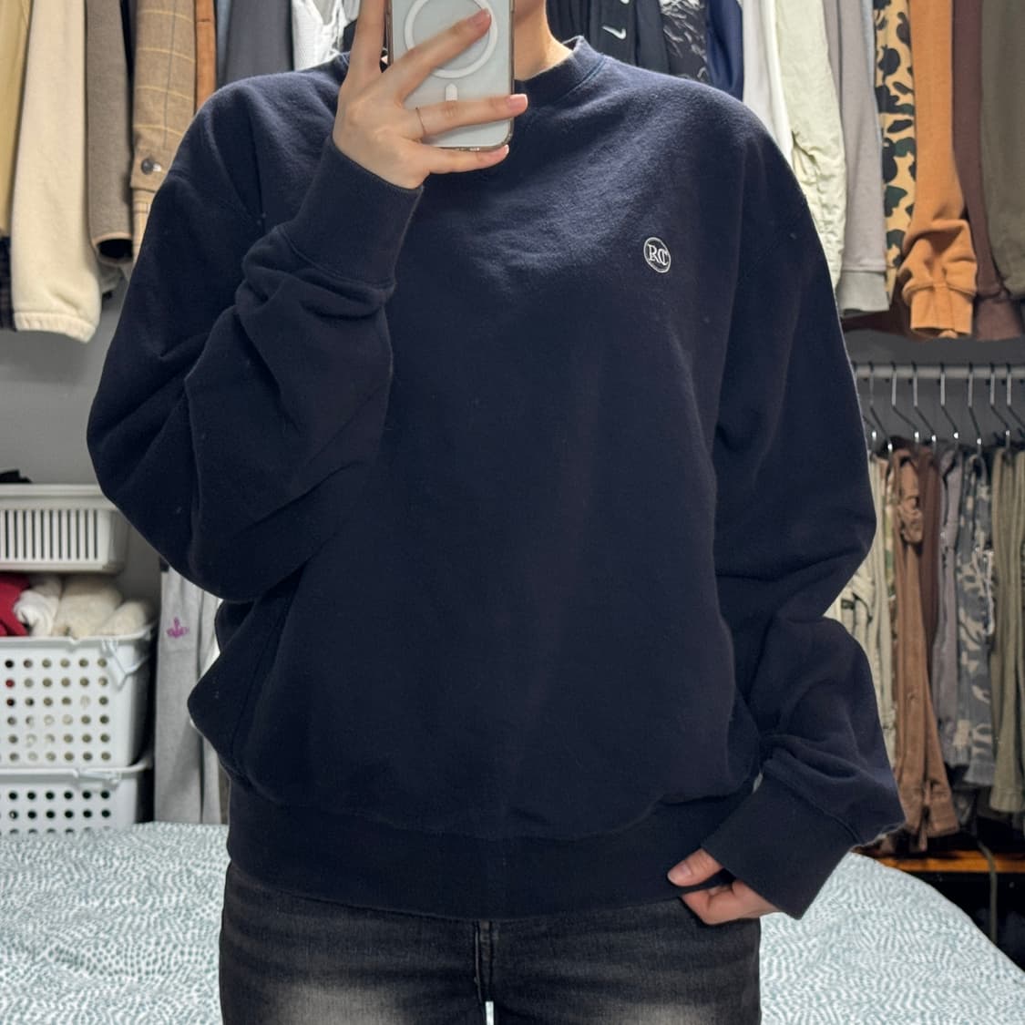 렉토 시그니처 로고 스웻셔츠 네이비 상품이미지1