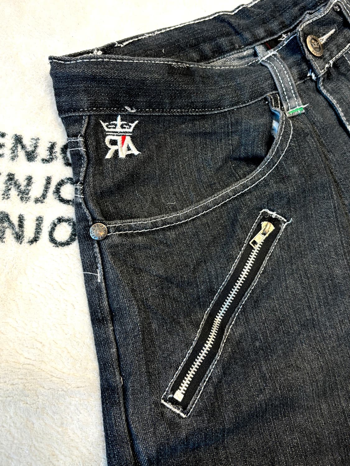 90s RED APE 올드스쿨 블랙 오버사이즈 와이드 데님 팬츠 상품이미지4