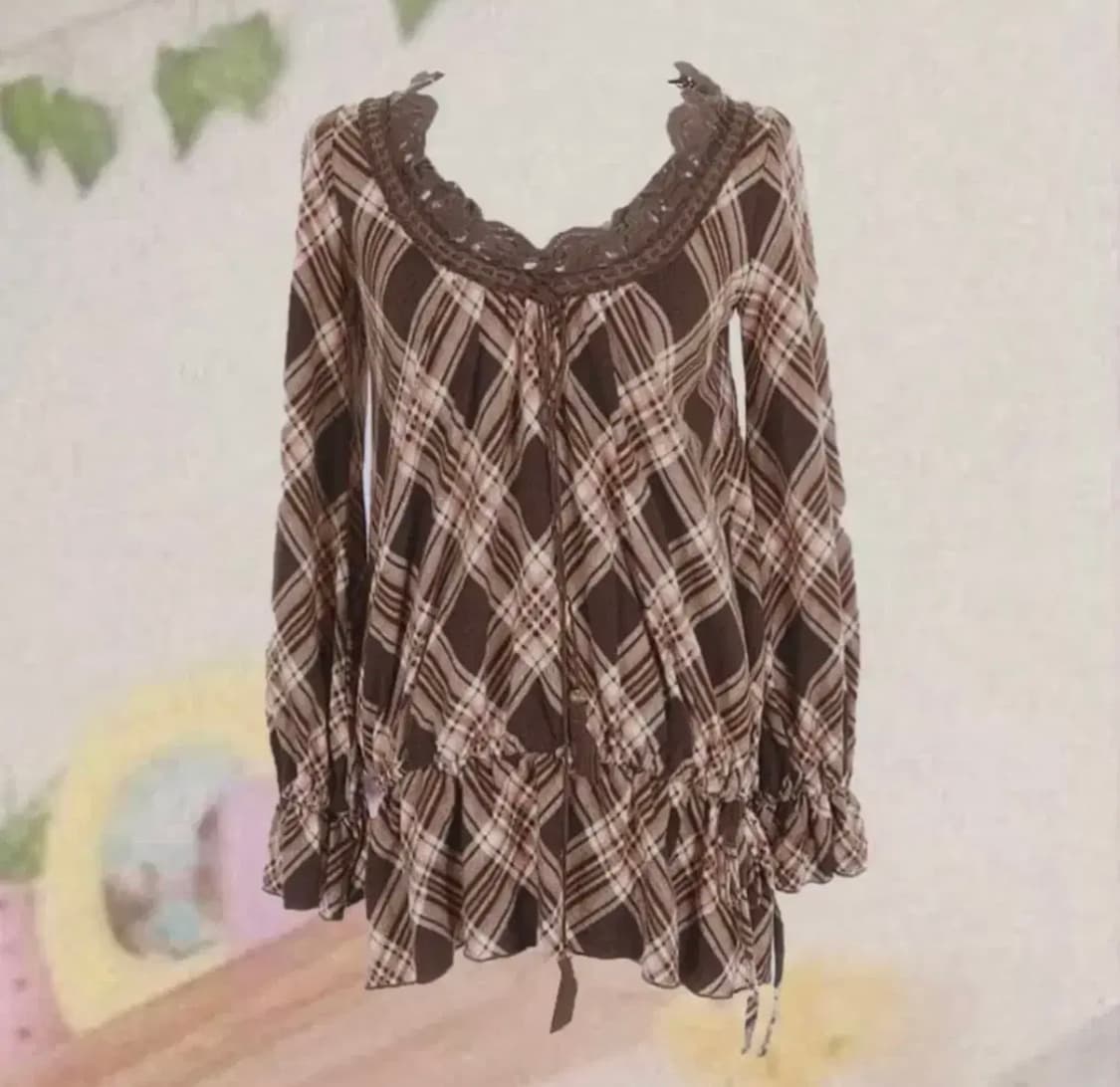 교판) 리즈리사 딸초 체크 원피스 짜잔씨라떼갸루히메갸루딸기초코엑시즈팜튜닉 상품이미지2