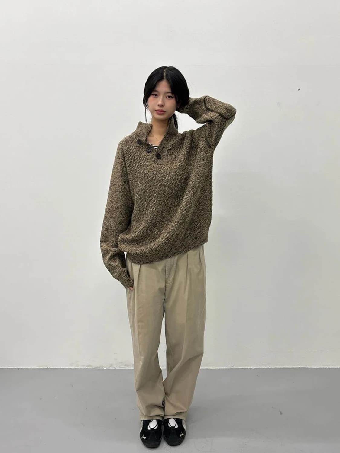Next Button-Neck Marled Knit Sweater 상품이미지1