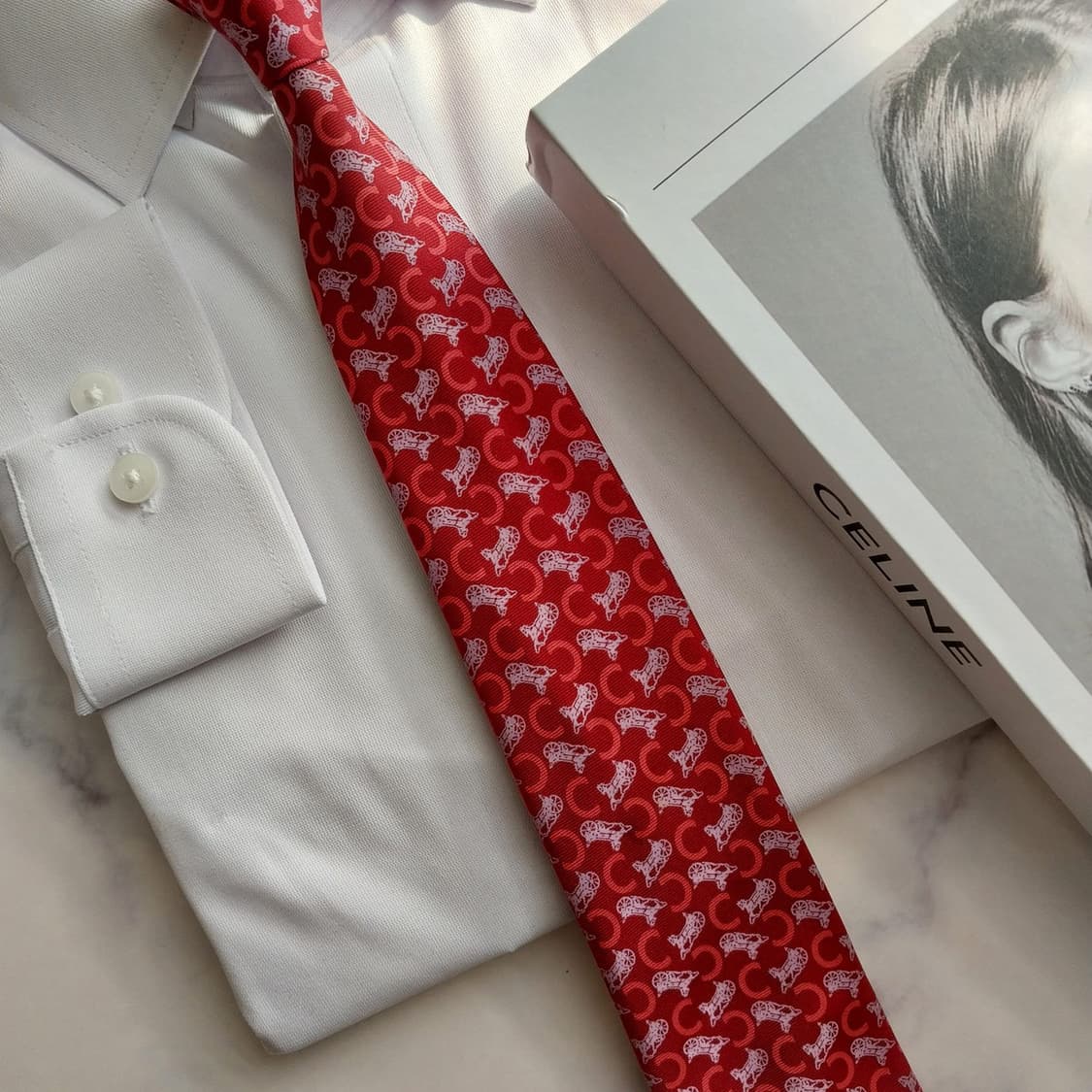 셀린느 실크 레드 트리옴프 슬림 넥타이 7.6cm A+등급 K1324
 상품이미지9
