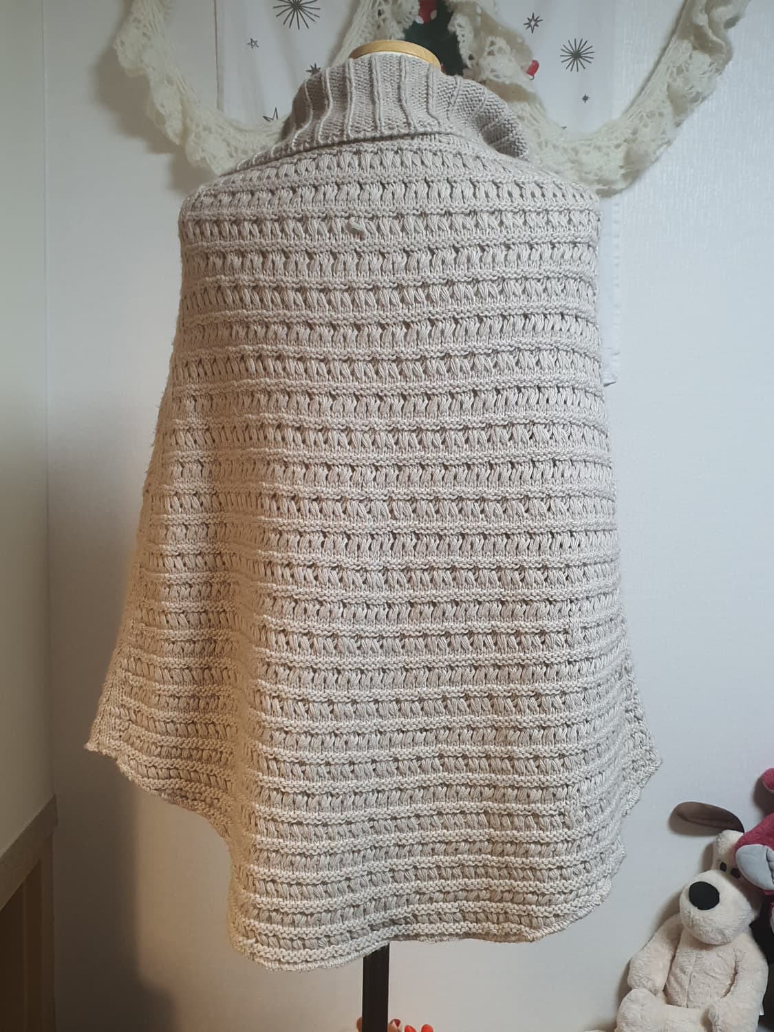 [모리걸] 니트 후드 망토 가디건 아이보리 사와코케이프 달천깔 상품이미지4