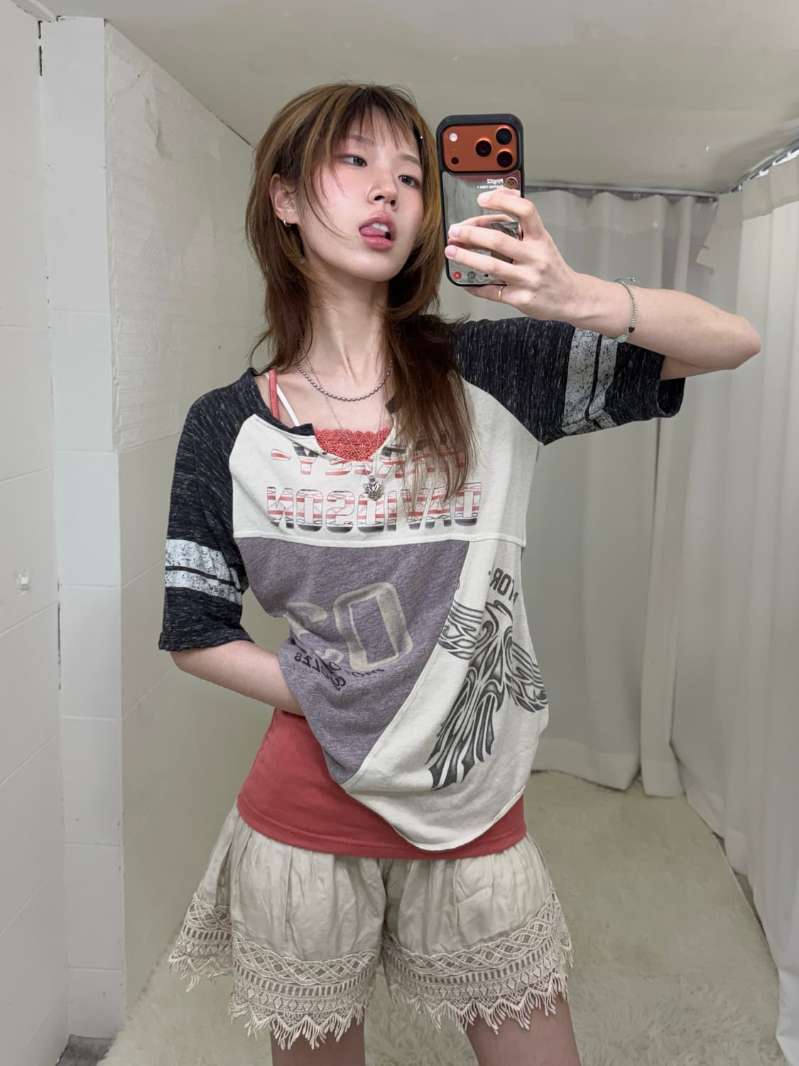 (상의 세트) 할리데이비슨 오리엔탈 나그랑 반팔 티셔츠 + 레이스 나시 상품이미지2