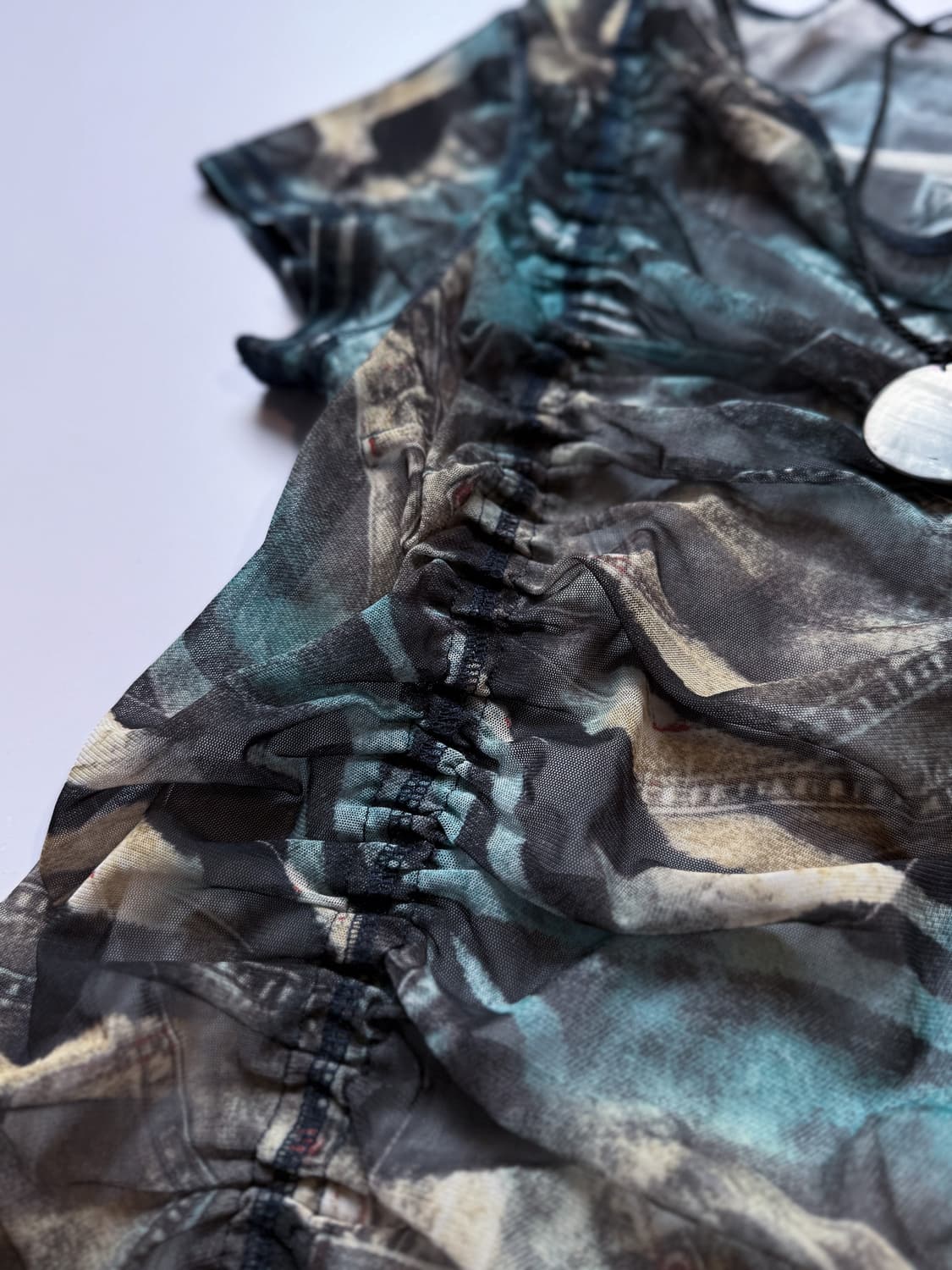 Denim Pattern Shirred Blouse 0265 상품이미지4