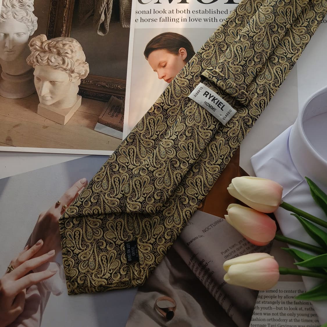 소니아 리키엘 실크 골드 페이즐리 넥타이 10cm A+등급 A18796
 상품이미지4