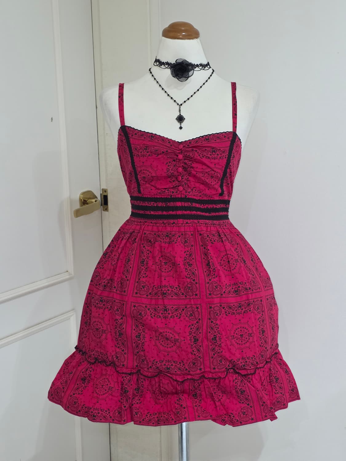 고전 리즈리사돌)일본빈티지 오네갸루 레드스컬 아메카지 고딕로리타캉캉원피스 상품이미지2