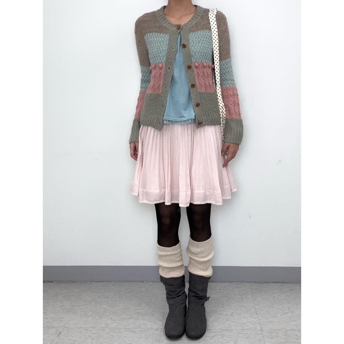 빈티지 연핑크 미디 스커트 상품이미지1