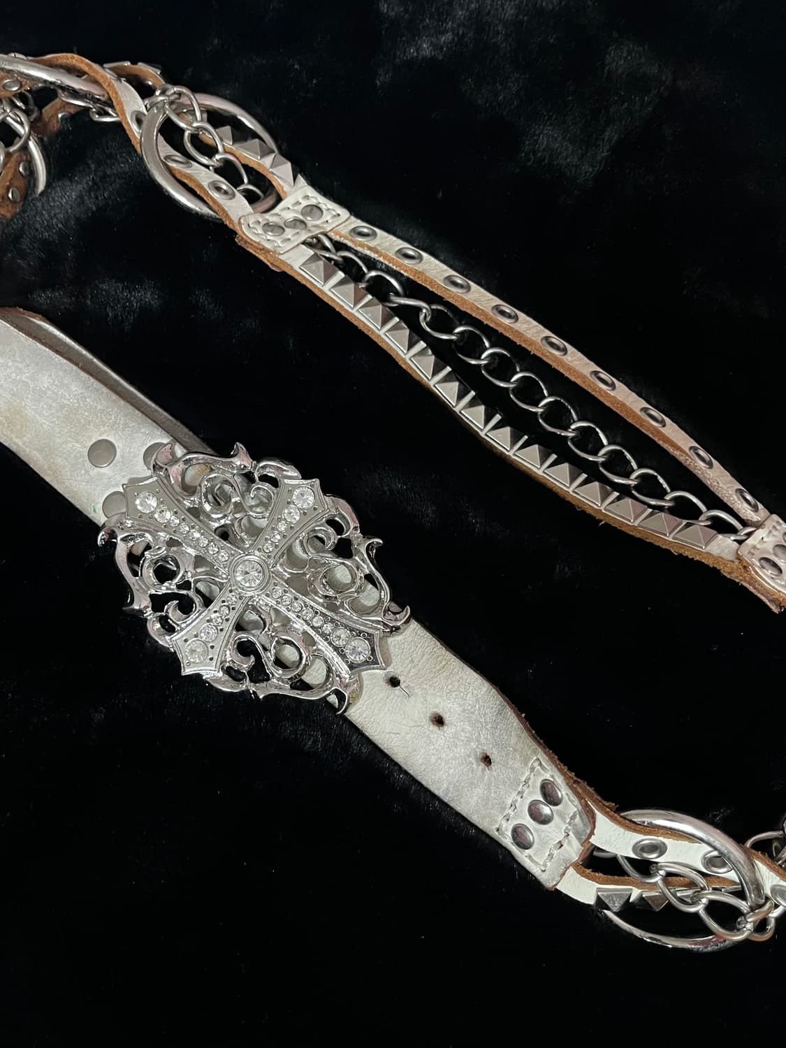 화이트 십자가 가죽 벨트 빈티지 일브 일본빈티지 상품이미지4