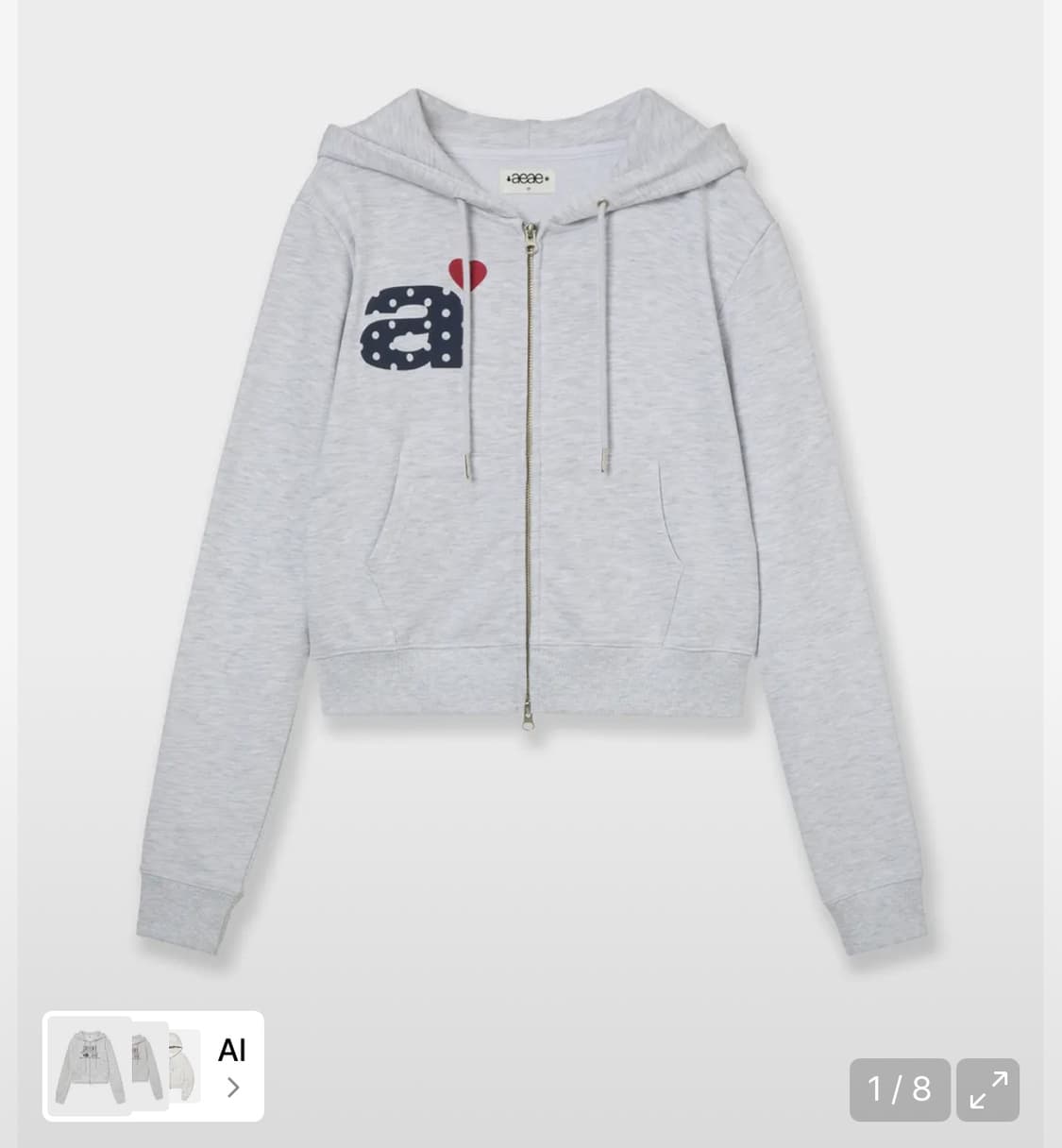 택o 새상품) aeae 에이이에이이 도트 크롭 후드집업 라이트그레이 상품이미지1
