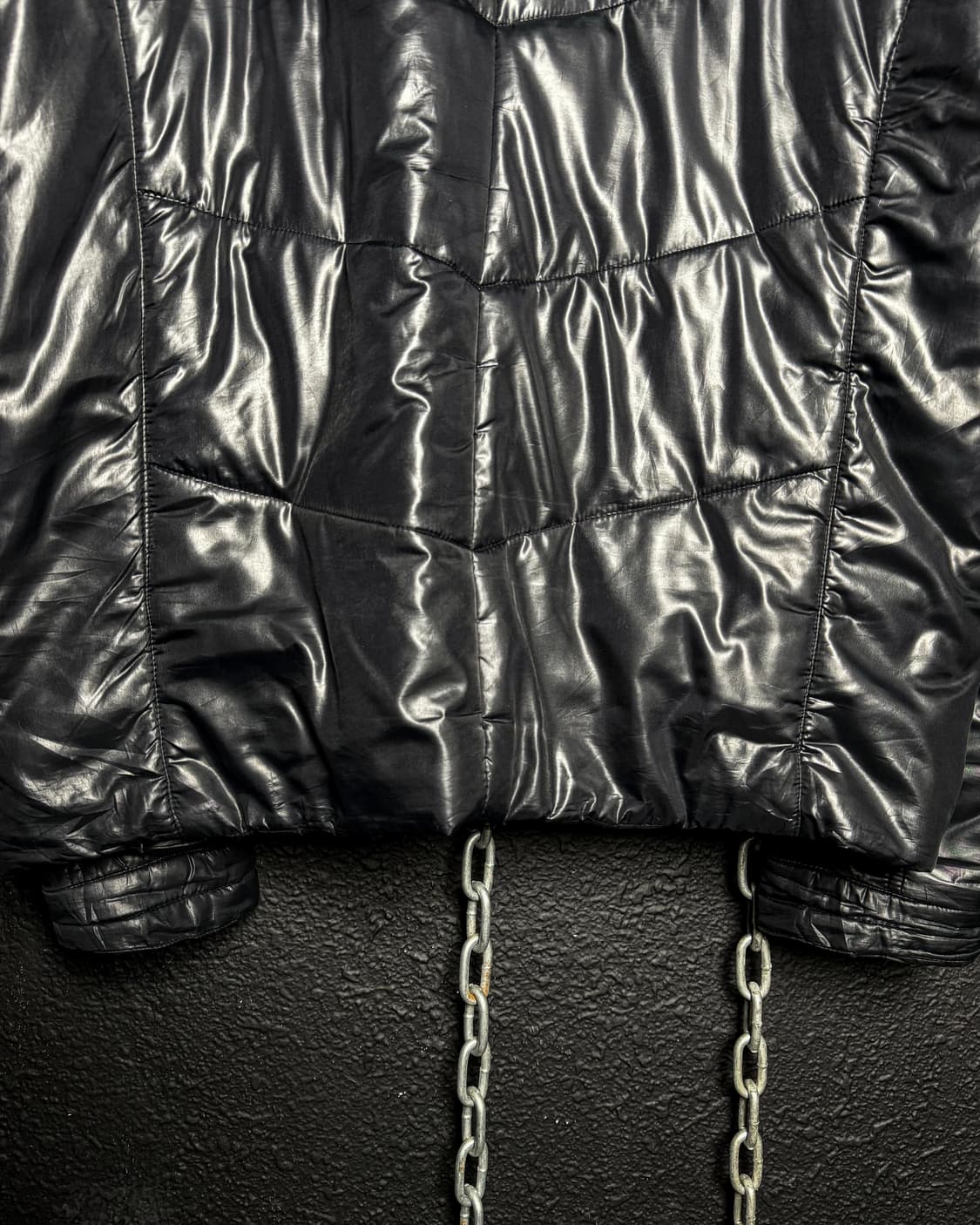 Fur Collar Glossy Black Quilted Jacket   상품이미지8