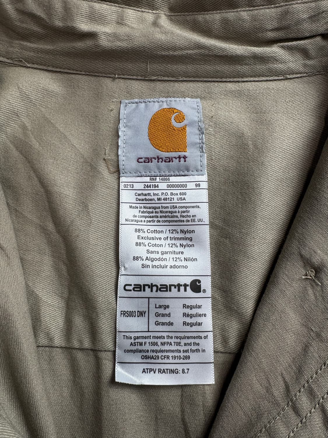 칼하트 올드스쿨 베이지 긴팔 워크셔츠 2685 상품이미지4