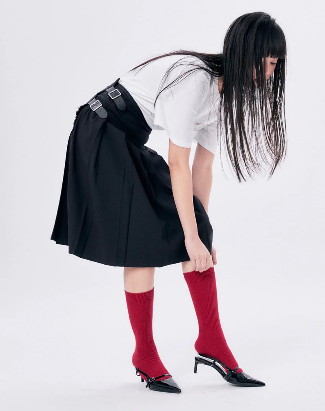 할로미늄 미디 플리츠 랩 스커트 3 네이비 상품이미지2