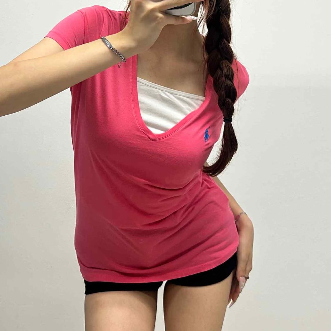 폴로 랄프로렌 브이넥 여리핏 걸즈 반팔 티셔츠(M) 상품이미지1