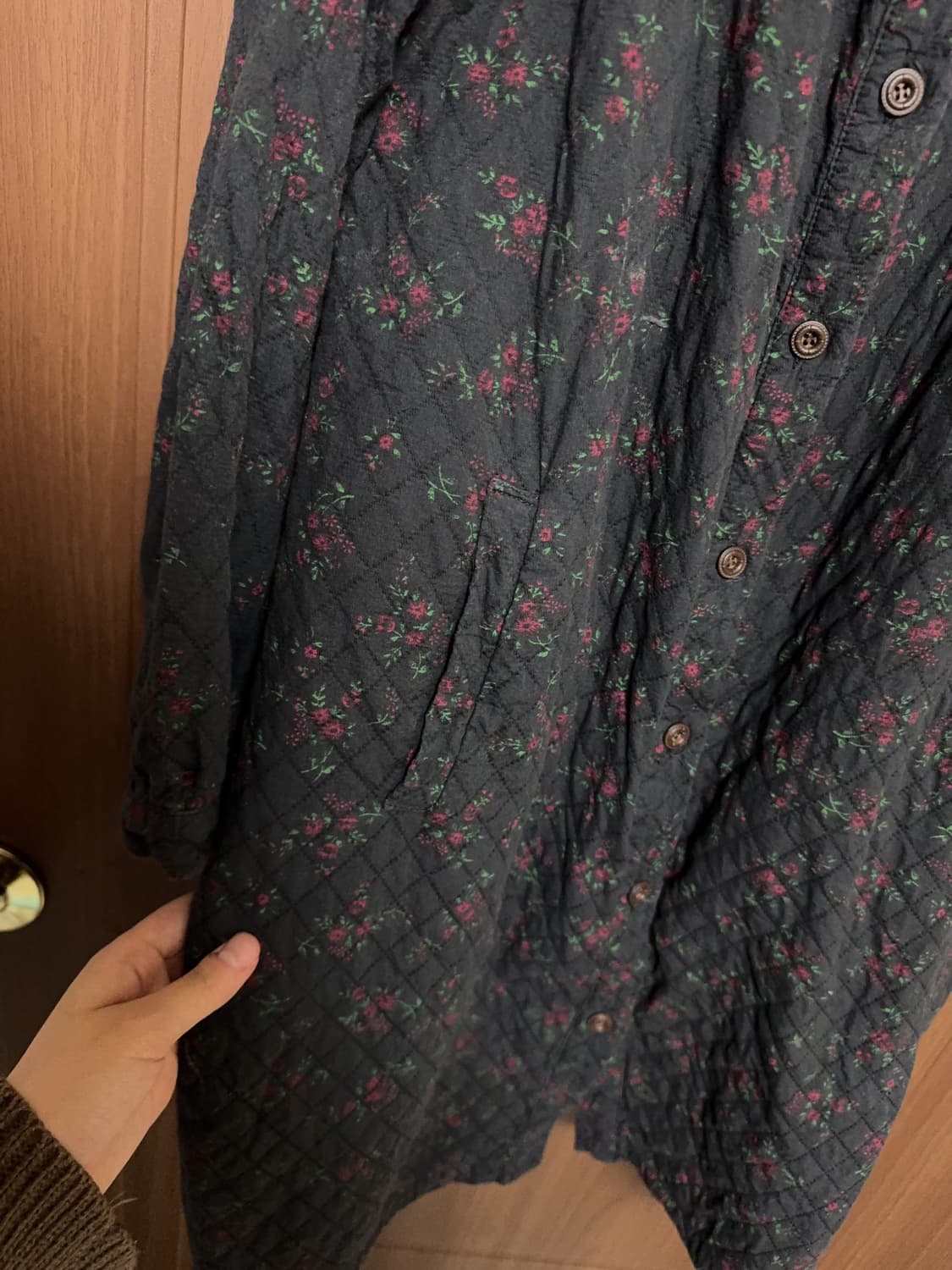 모리걸 빈티지 하구미 히피 할매카지 잔꽃무늬 퀄팅 롱 코트 상품이미지3