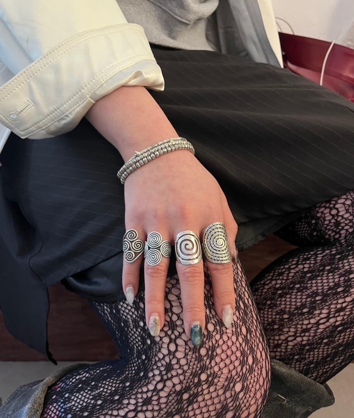 Vintage 엔칸토 카렌족 소용돌이 오리엔탈 오픈링 반지 실버925 상품이미지6