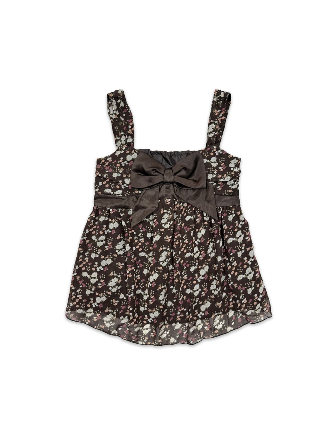 빈티지 브라운 리본 플라워 레이어드 슬리브리스 상품이미지1