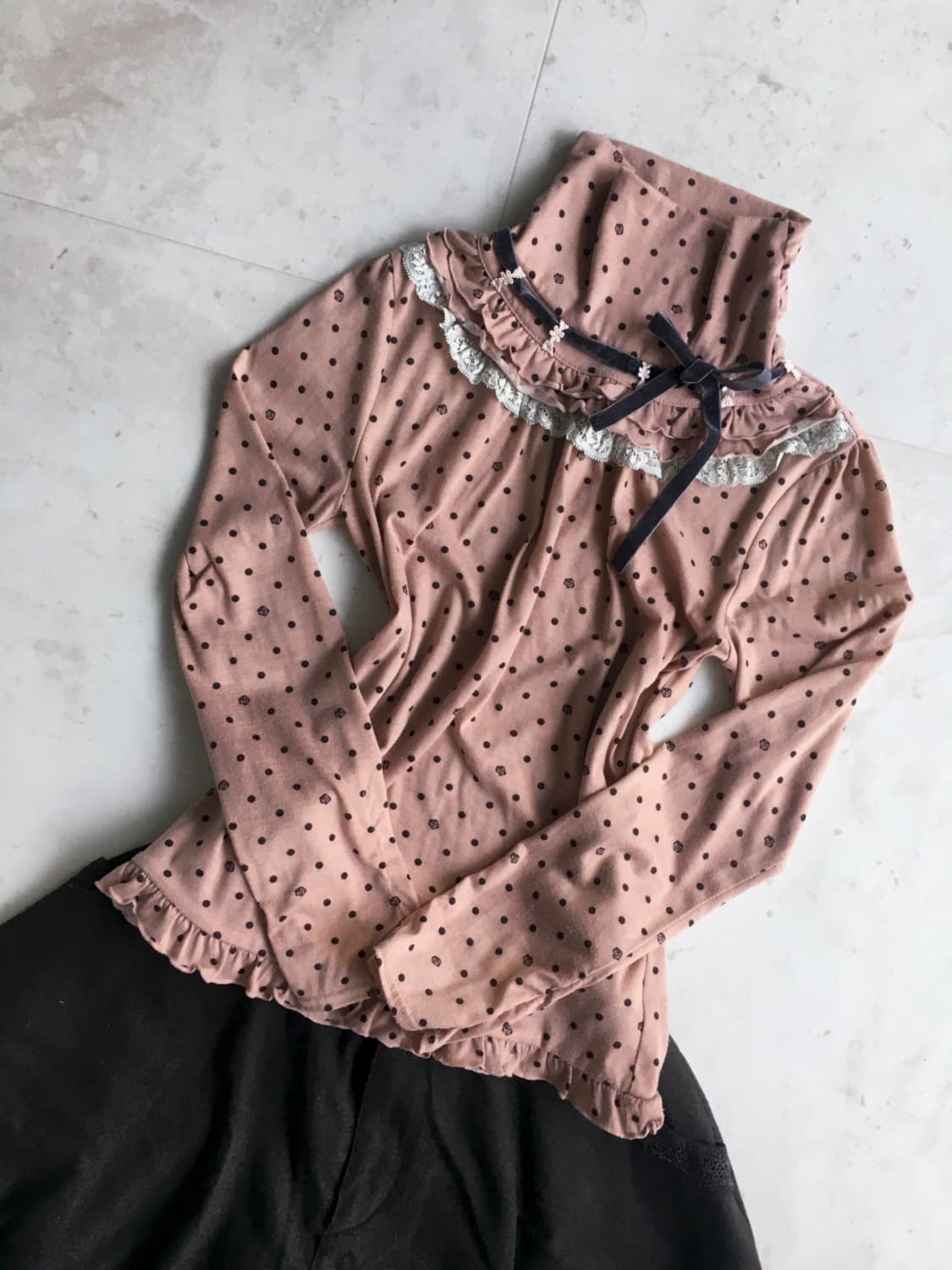 엑시즈팜 도트 리본 로걀 갸루 터틀넥 상품이미지3