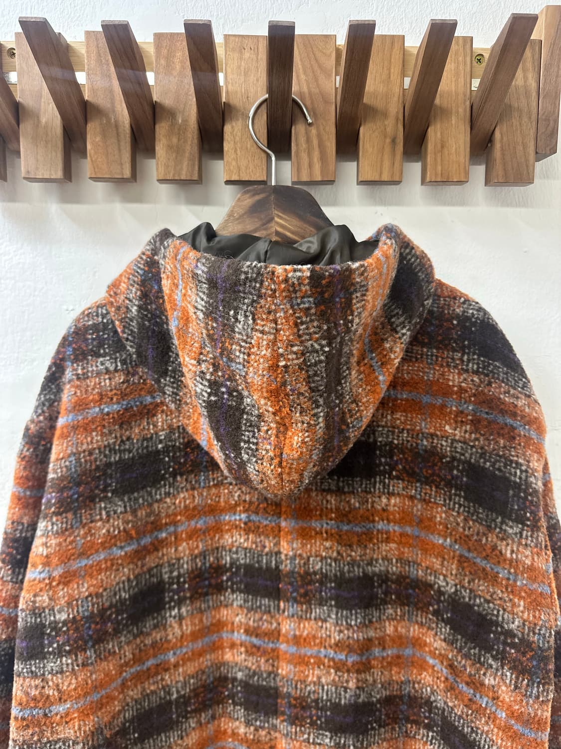 일본빈티지 GOLDEN BEAR 골든베어 체크 후드 울 혼방 코트 상품이미지5