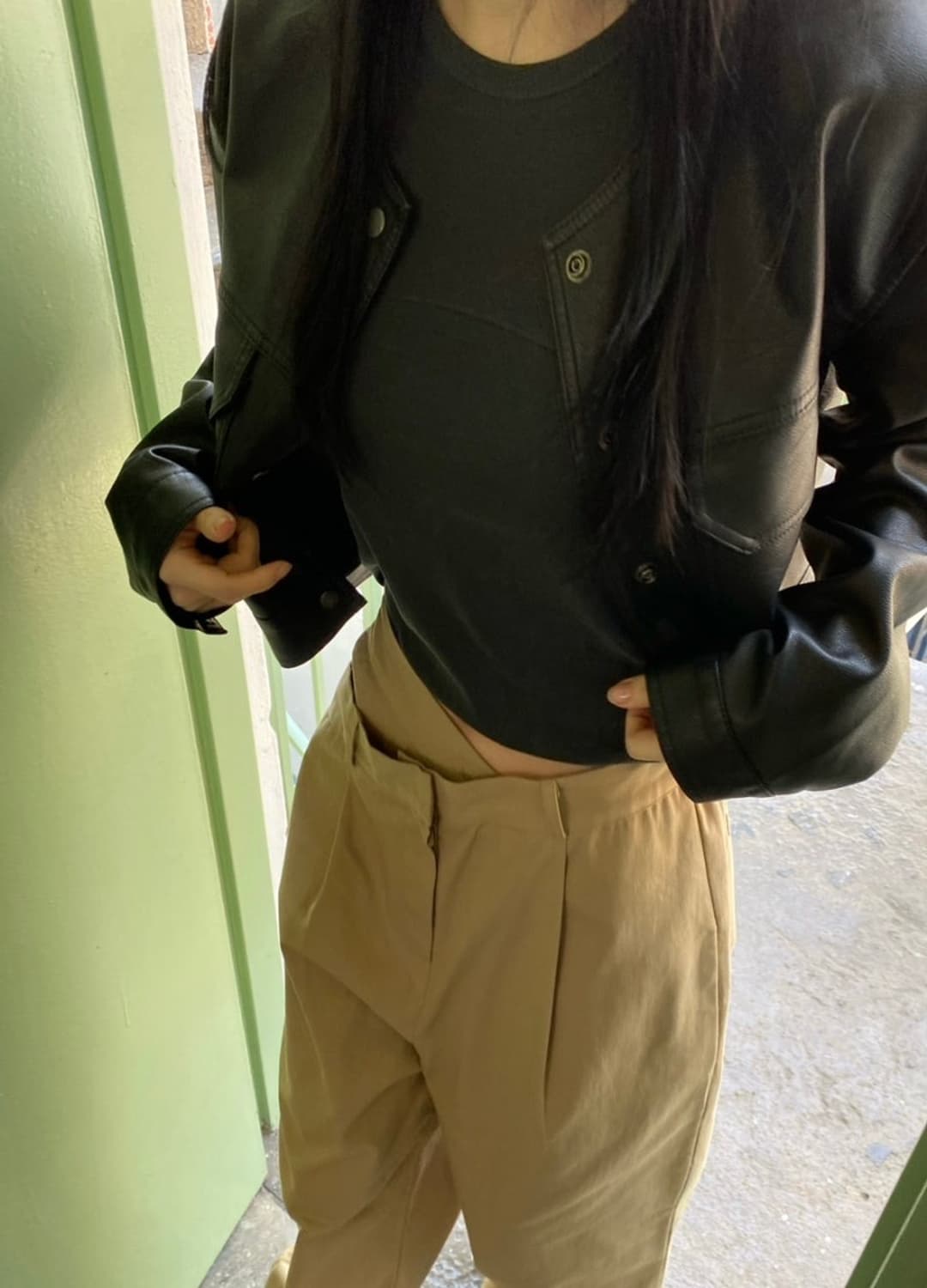 릿킴 데이도어 블랙업 라운드넥 레더 자켓 (새상품) 상품이미지3