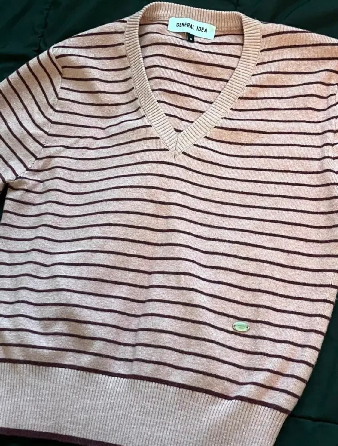 제너럴아이디어 브이넥 스트라이프 풀오버 니트 핑크 상품이미지2