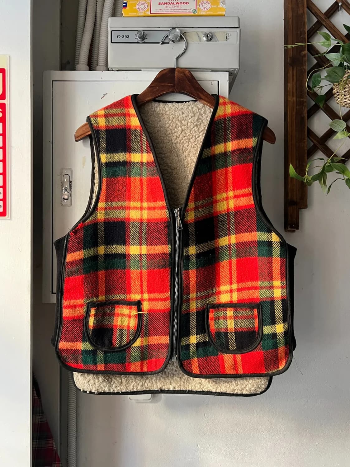 [S]90's USA 빈티지 쉐르파 라이닝 체크 울 베스트 상품이미지1