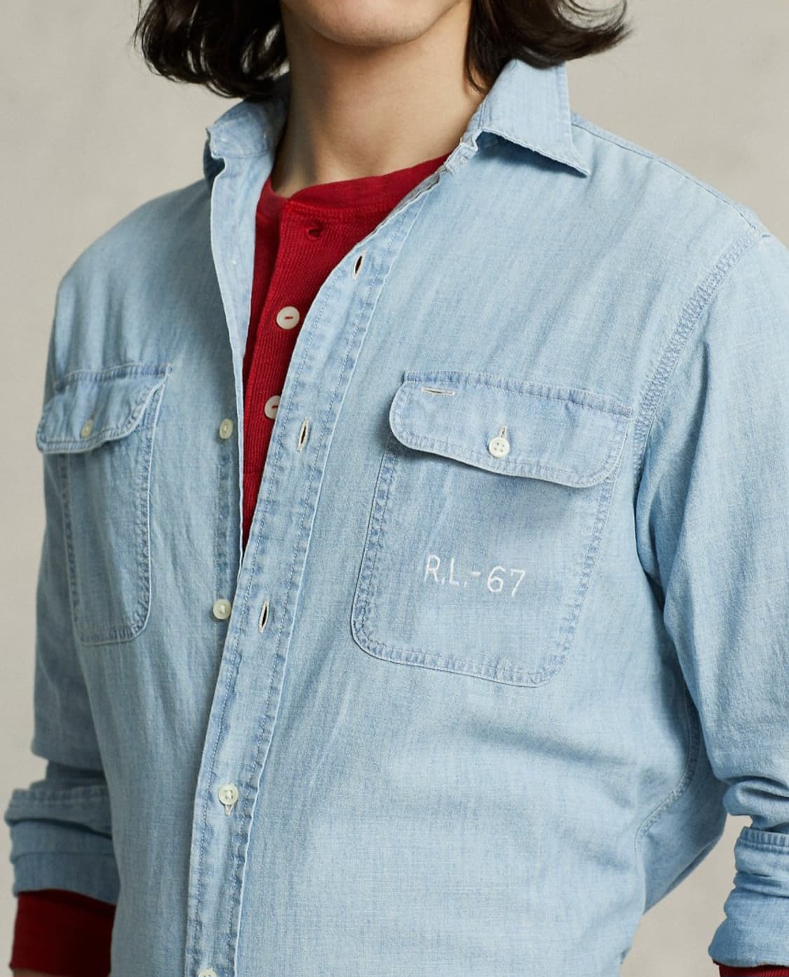 폴로 랄프로렌 성조기 자수 샴브레이 셔츠 L 클래식핏 상품이미지9