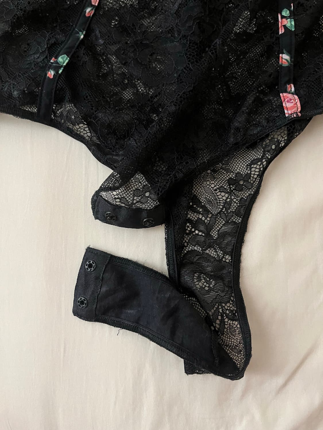 블랙 플로럴 망사 레이스 바디수트 가터 코르셋 슬립 상품이미지6