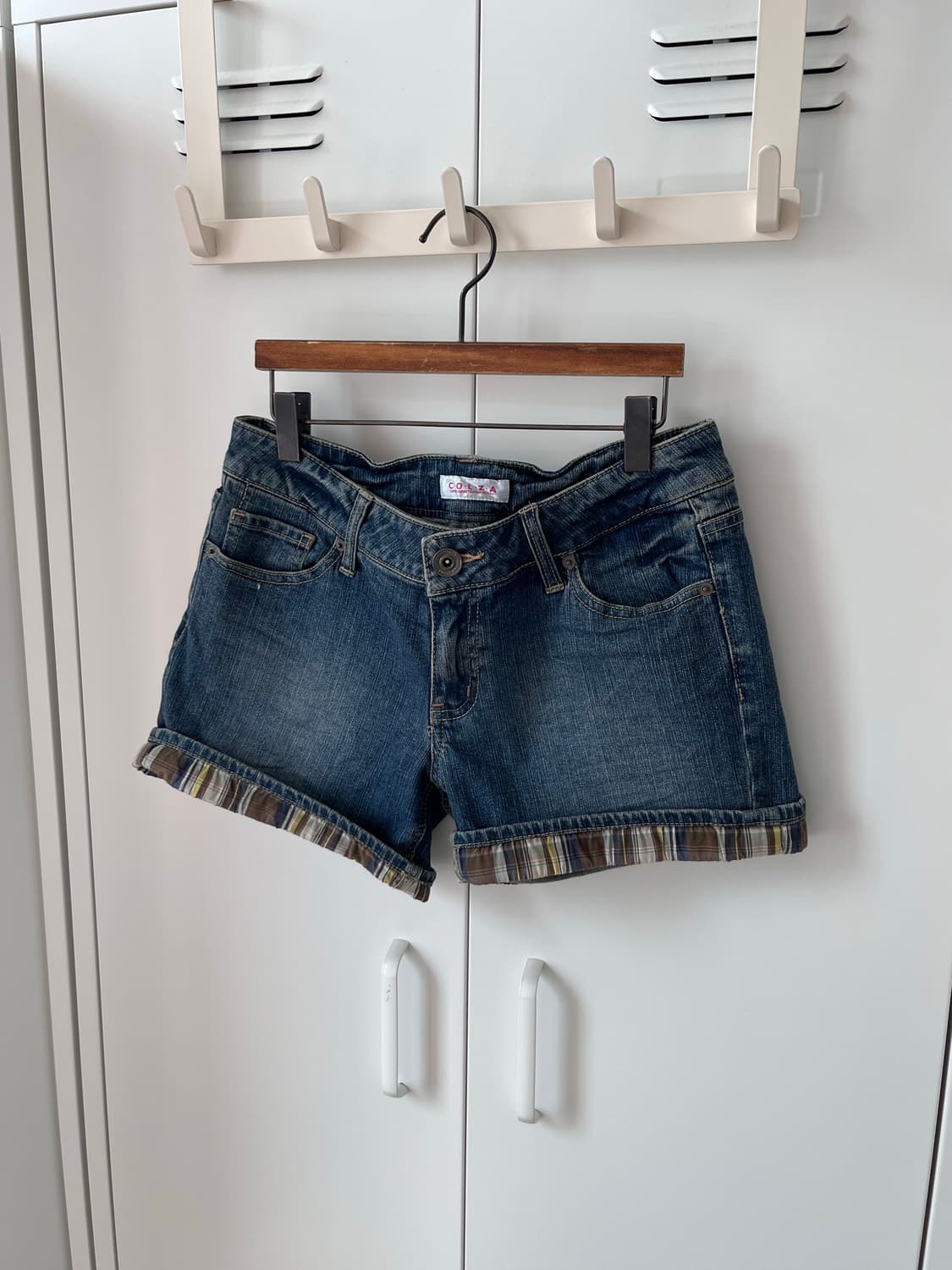 Colza 체크 롤업 레이어드 데님 숏팬츠 반바지 상품이미지2