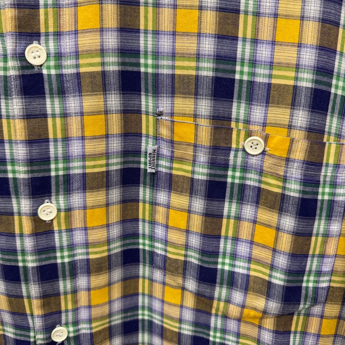 00s 미쏘니 스포츠 체크 패턴 셔츠 차이나 카라 포인트 옐로우 그린 상품이미지5