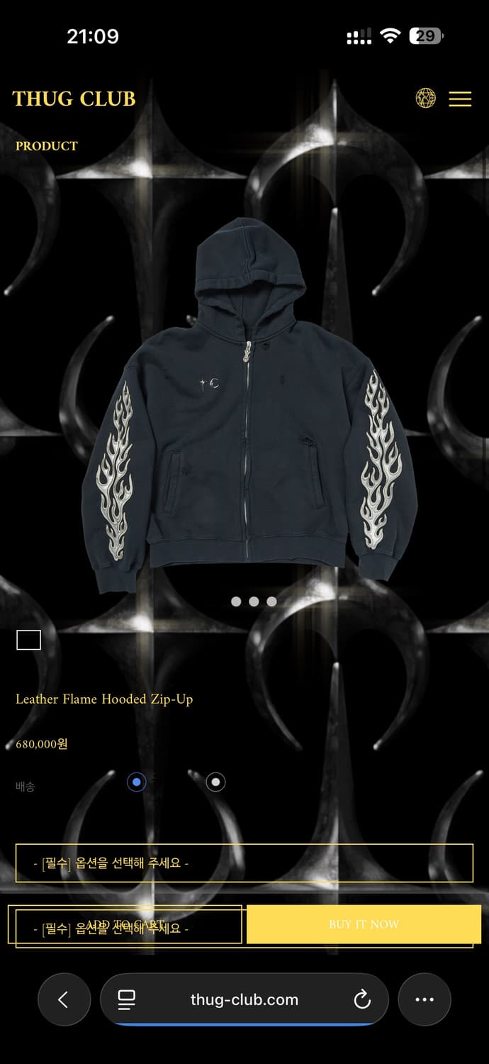 THUG CLUB 플레임 후드 집업 상품이미지1