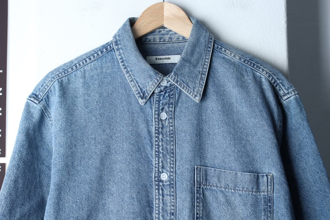 (L-XL) 에잇세컨즈 반팔 카라 티셔츠 셔츠 남방 데님 청-H32749 상품이미지3