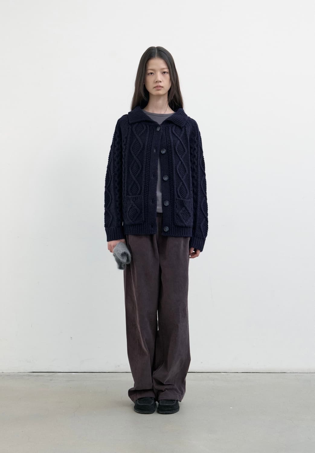poszer 포저 케이블 니트 가디건 네이비 상품이미지4