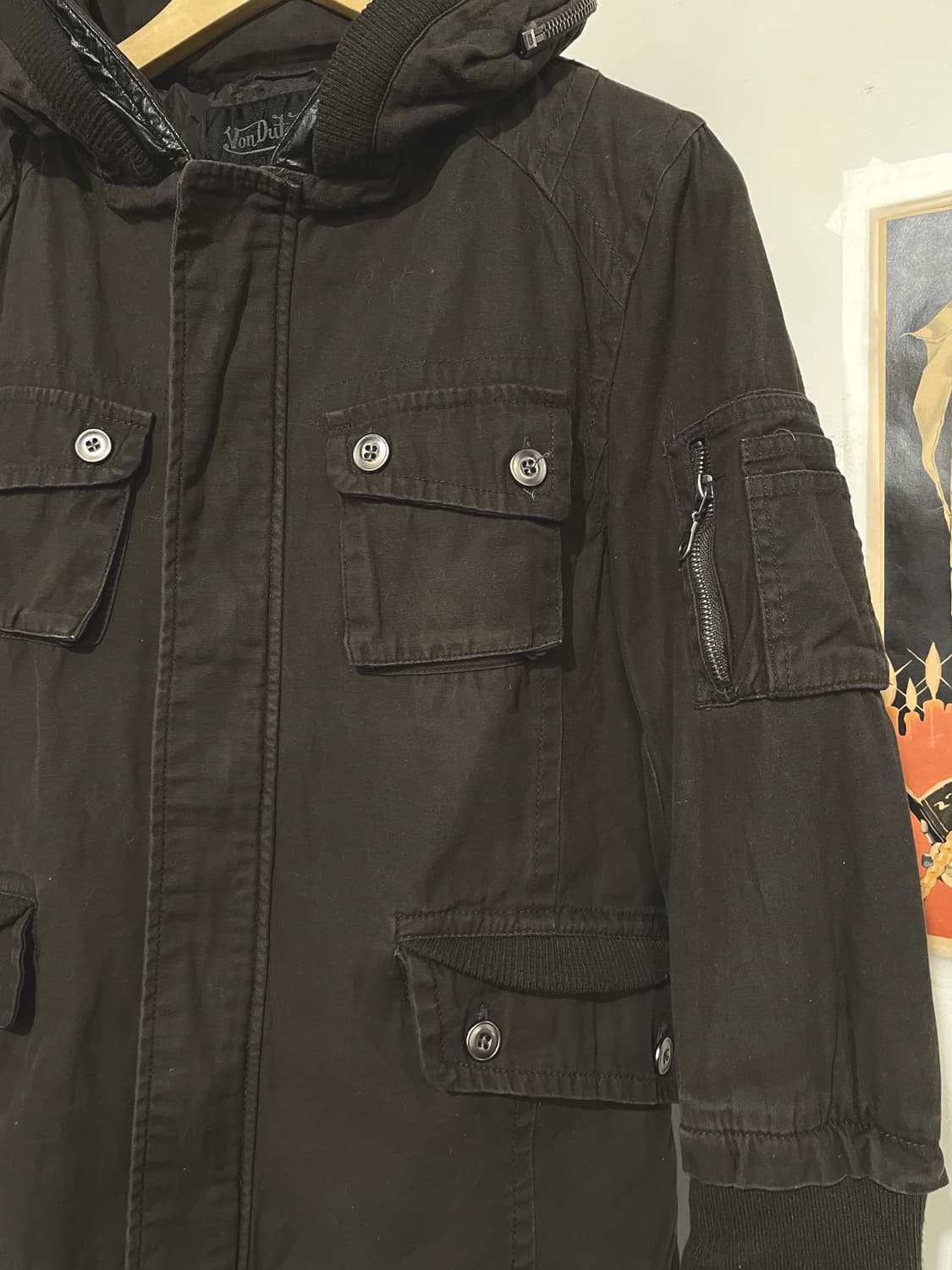 von dutch 본더치 브라운 골지 후드 자켓 y2k 밀리터리 상품이미지3