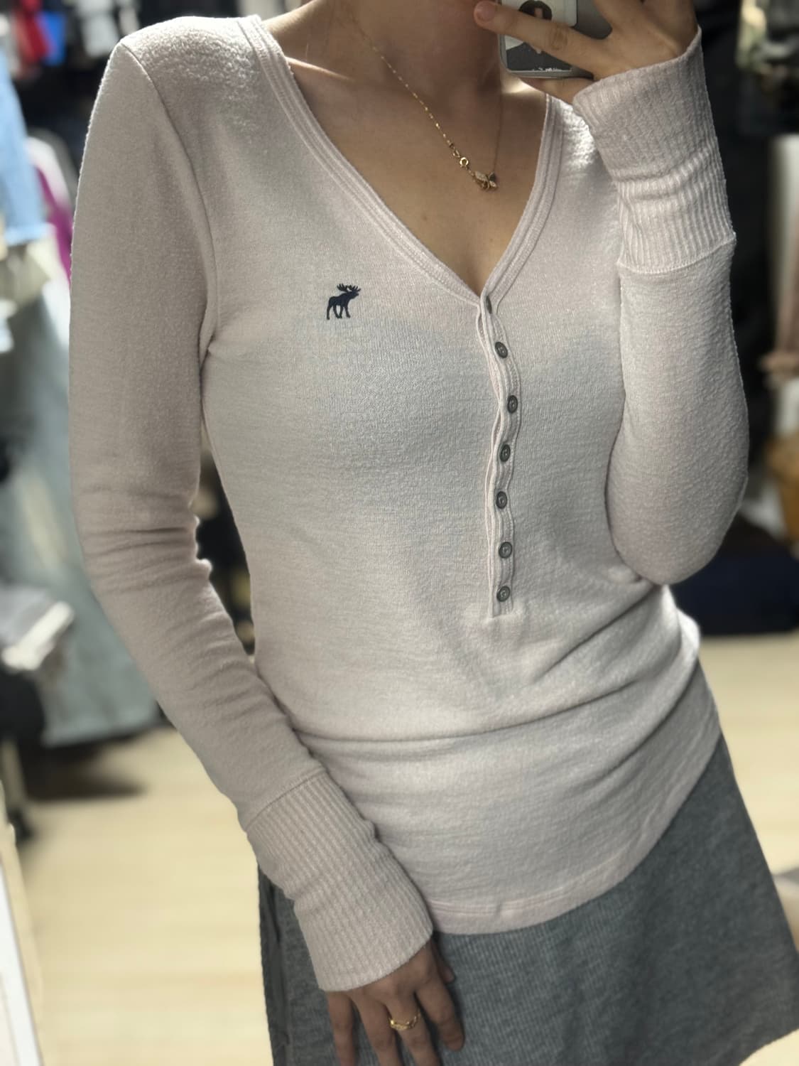 (무배)Abercrombie & Fitch 핑크 헨리넥 니트 S 상품이미지1
