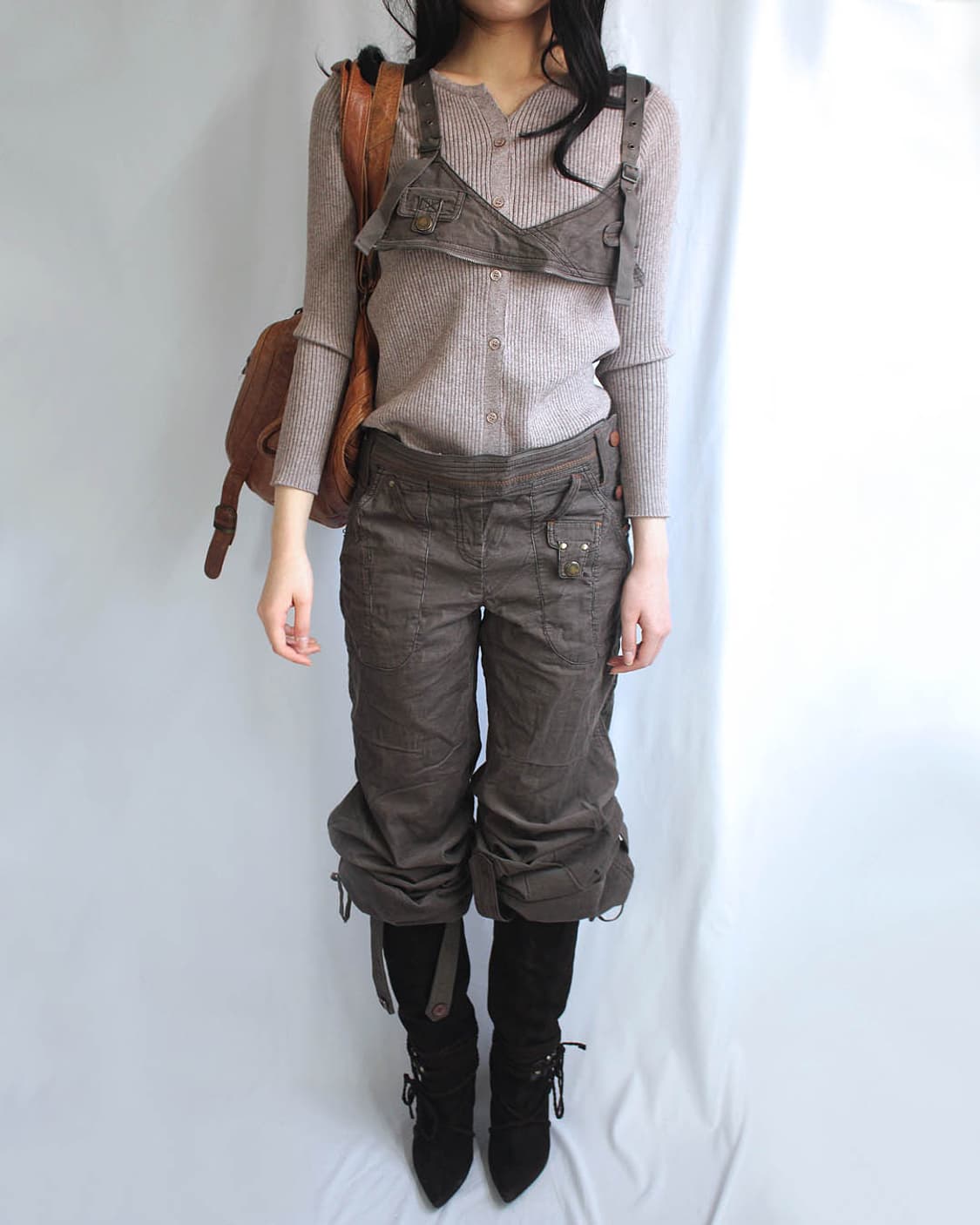 ELLE greyish brown buttons ribbed top 상품이미지6