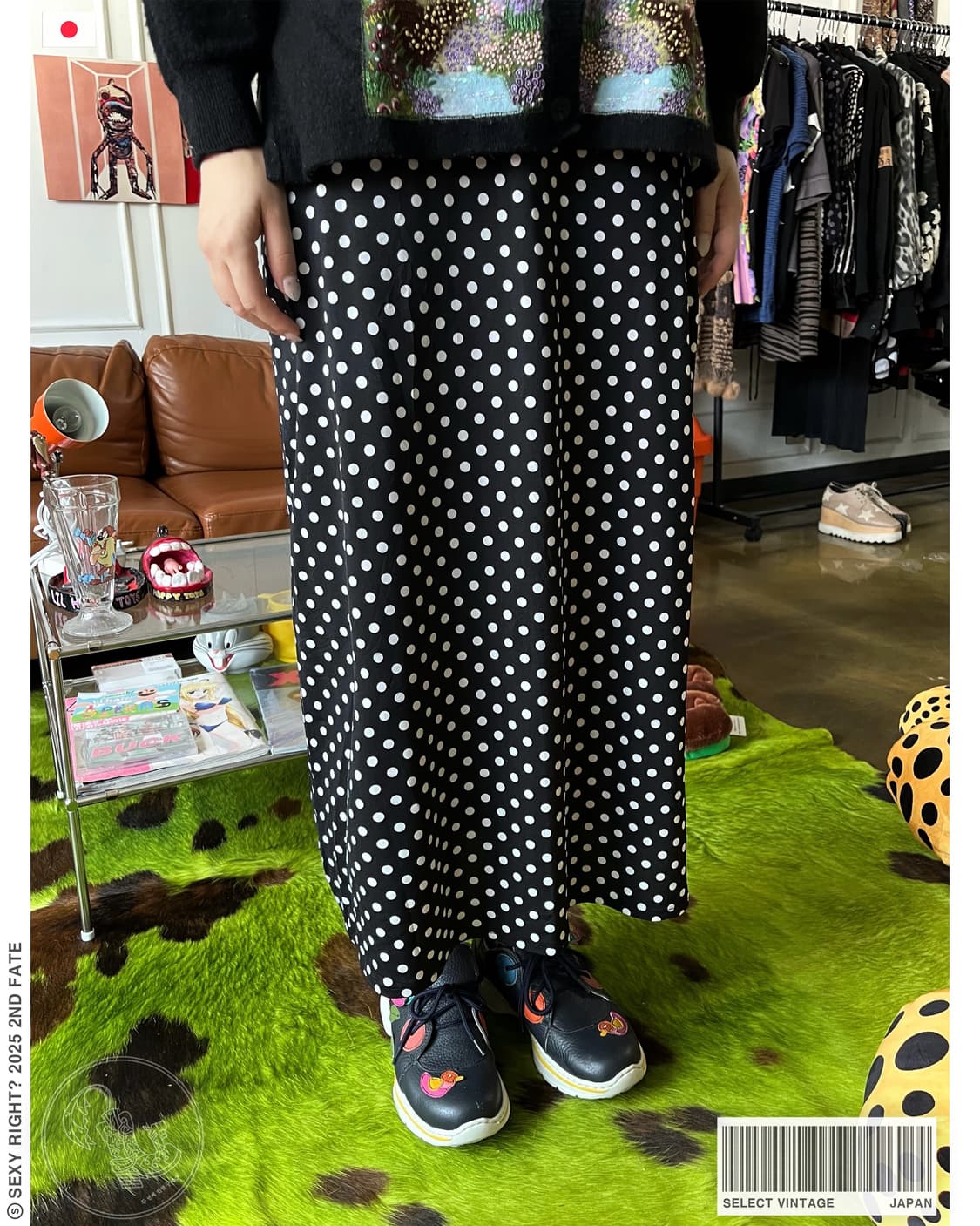 Jpn Vintage Dot Pattern Poly Long Skirt 상품이미지1