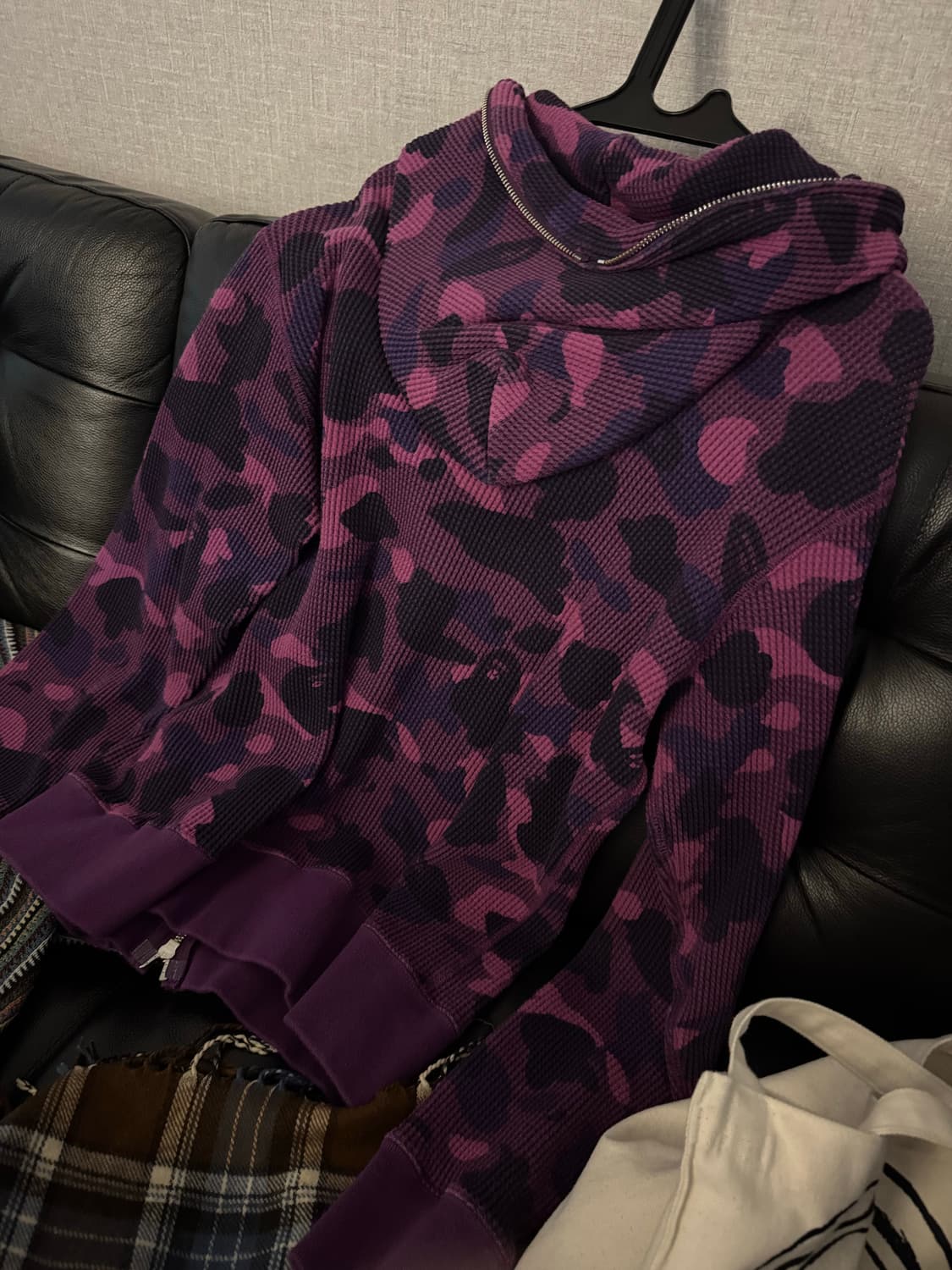 베이프 퍼플 카모 와플 후드집업 M 상품이미지4